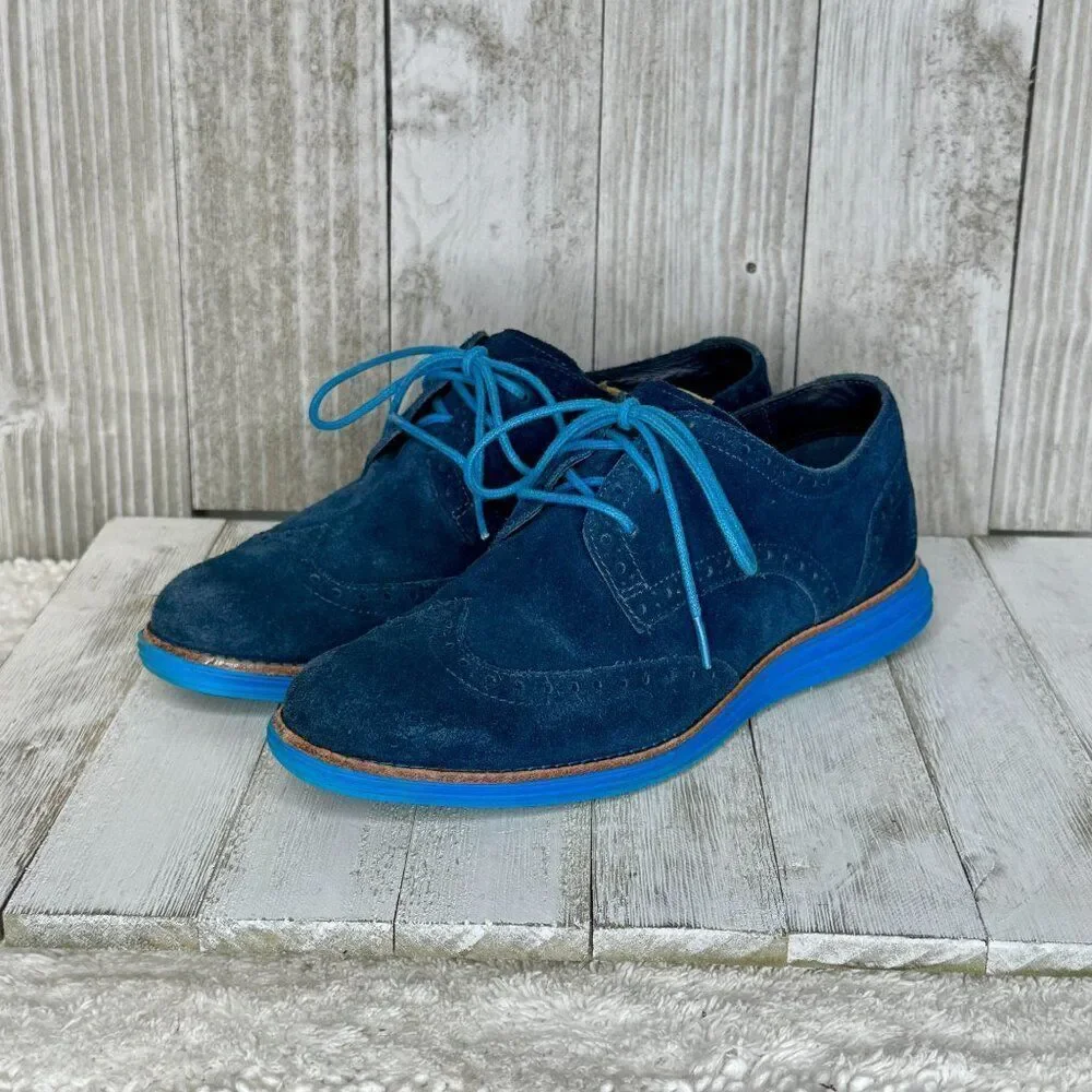 Cole Haan Lunargrand Blue Suede Wing Tip Oxfords Shoes Size 7 B